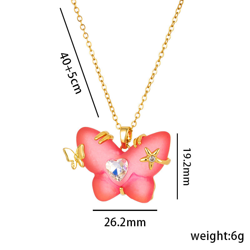 Collana Minimalista da Donna in Acciaio al Titanio a Forma di Farfalla con Micro Pavé di Zirconia, Catenina a O, Gioielli per Clavicola