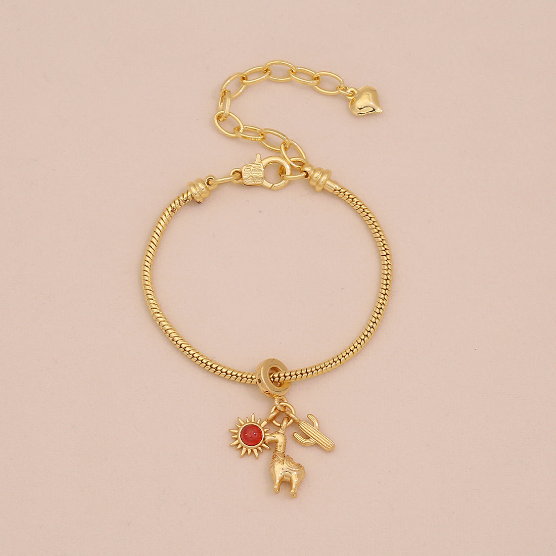Sweet Floral Heart Brass Inlay Charm Bar for Women
