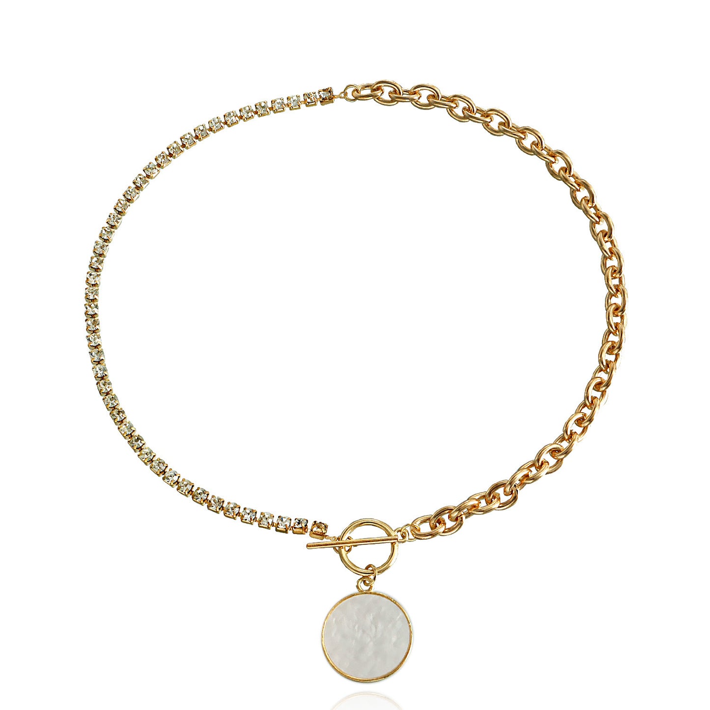Collana con Pendente Geometrico Minimalista in Lega con Effetto Madreperla e Finitura Placcata, Catena Ritorta da Donna