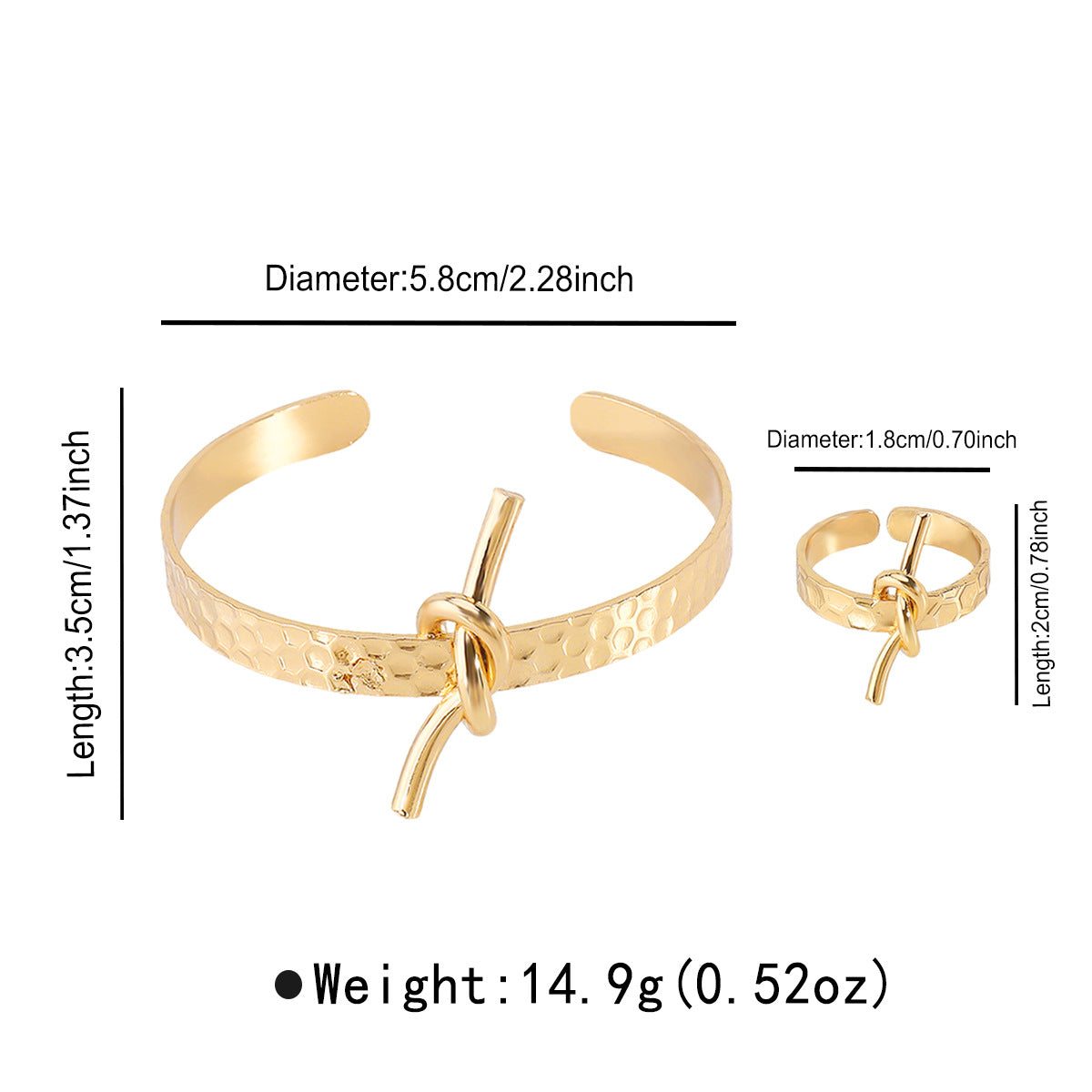 Set de pulsera y anillo de hierro electrochapado con diseño de nudo geométrico minimalista para mujer