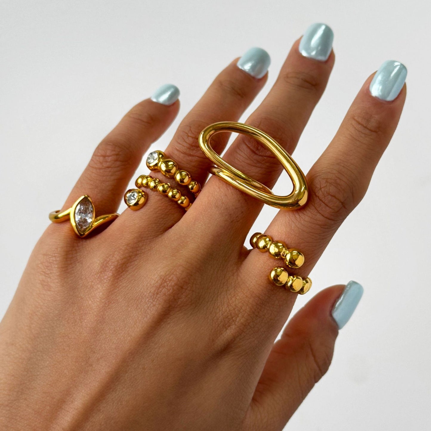 Minimalist Luxury Geometric Triangle Cubic Zirconia Ring PVD Stainless Steel Titanium Steel Women