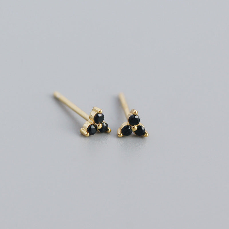 Minimalist Elegant 925 Sterling Silver Inlaid Diamond Plant Stud Earrings