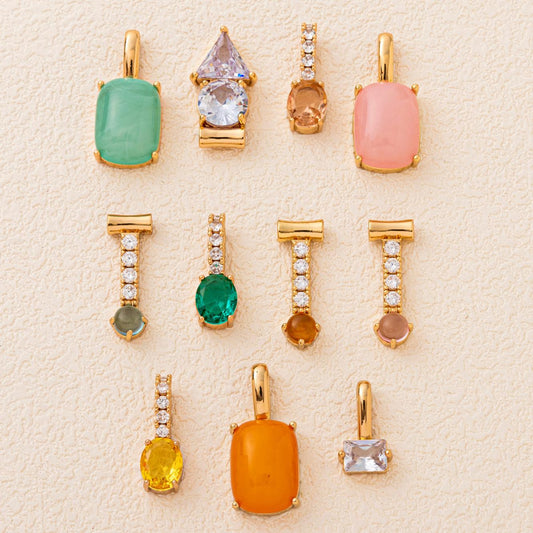 Vintage 14K Gold Plated Brass Stainless Steel Opal Crystal Cubic Zirconia Charm Bar Corn Chain Unisex Necklace