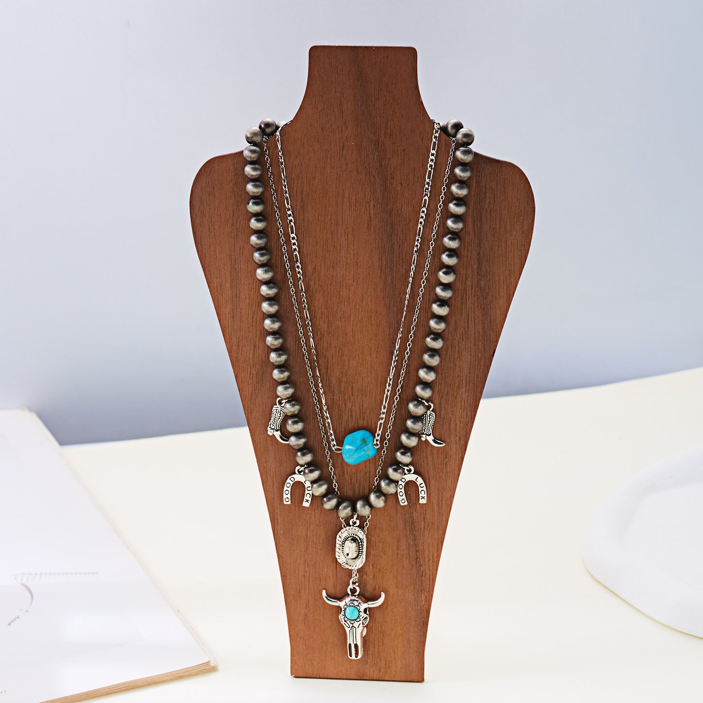 Vintage Bohemian Ethnic Geometric Alloy Plated Layered Necklace for Women with Coin and Asymmetric Chain Elements