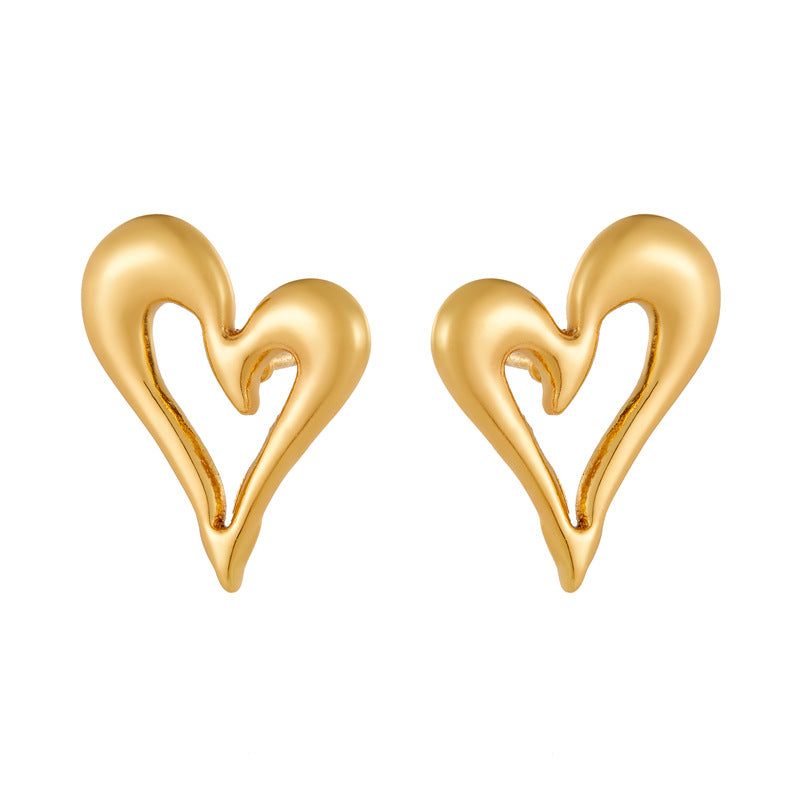 Minimalist Office Chic Plated Stainless Steel Heart Earrings