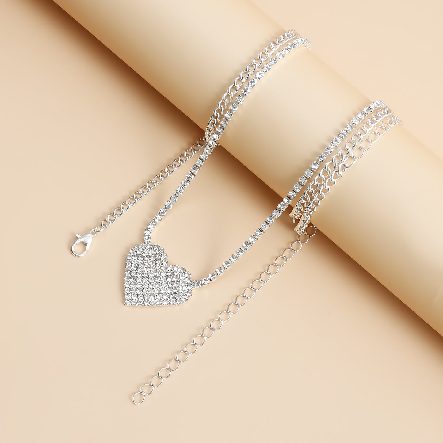 Cadena corporal de diamantes de imitación con forma de corazón estilo punk para mujer con cadena de metal y diseño minimalista