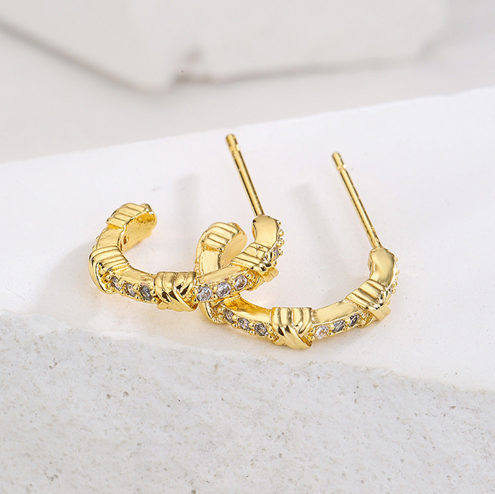 Minimalist Geometric Copper Earrings with 18K Gold Plating and Zircon Accents for Women