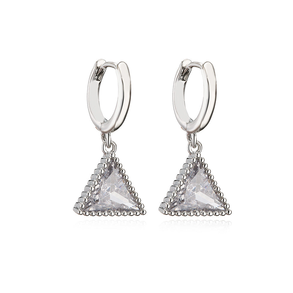 Orecchini Pendenti Minimalisti Geometrici a Triangolo da Donna in Ottone con Placcatura in Oro Vero e Intarsi in Zirconi