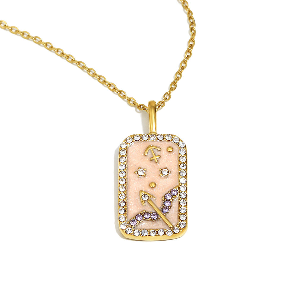 Collana con Pendente Minimalista Costellazione Zodiacale da Donna in Acciaio Inossidabile con Placcatura in Oro 18K e Intarsi in Smalto Dettagli in Strass Completi