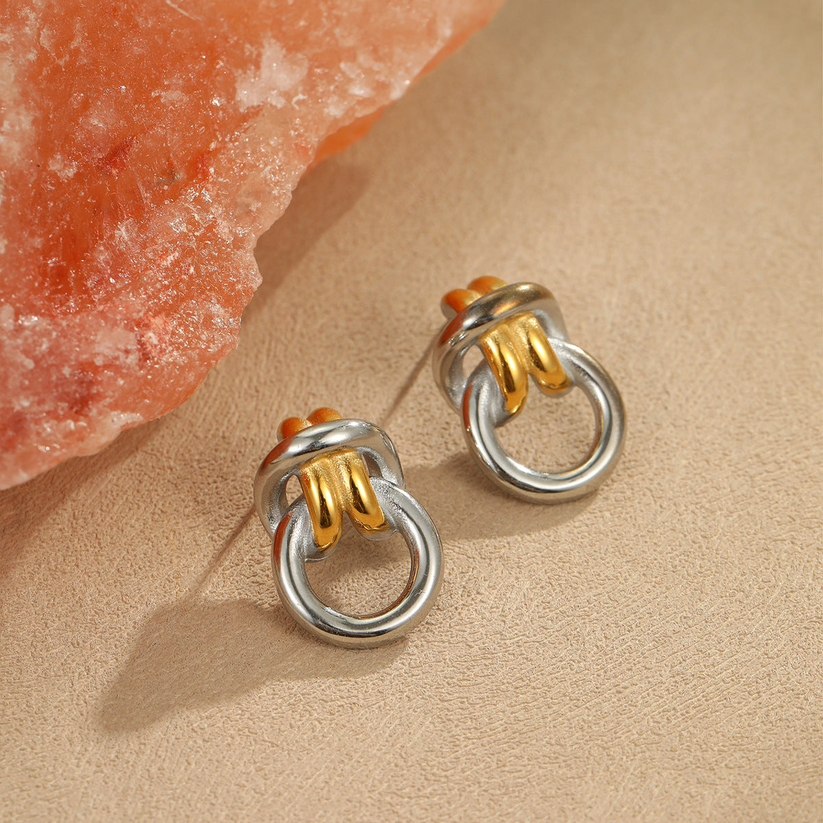 Pendientes de acero inoxidable geométricos de moda con chapado en oro de 18 quilates, diseño de doble aro hipoalergénico para mujer