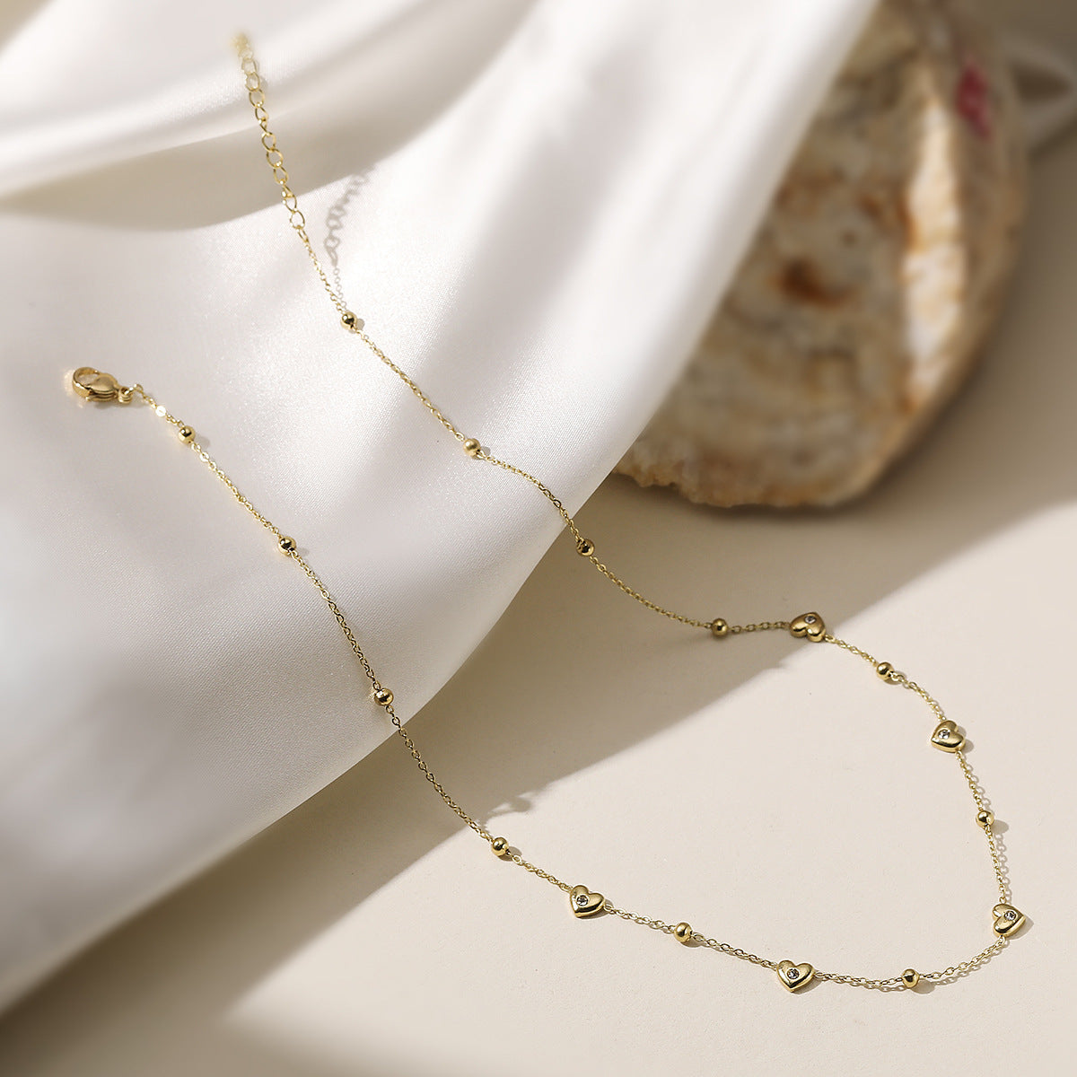 Minimalist 18K Gold Plated Heart Stainless Steel Necklace with Cubic Zirconia for Women