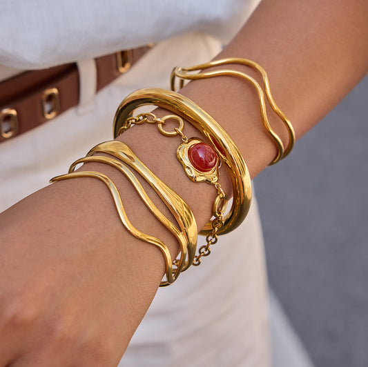 Pulsera de acero inoxidable con baño de oro de 18 quilates de diseño geométrico minimalista de lujo para mujer
