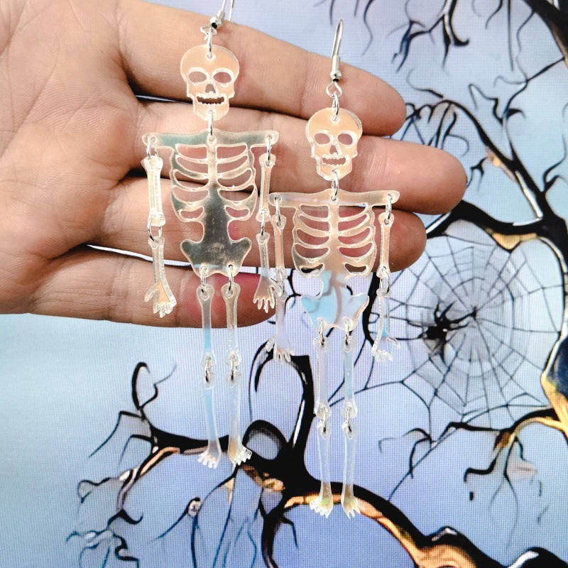 Pendientes acrílicos de esqueleto de estilo punk de dibujos animados para mujeres y hombres con temática de Halloween