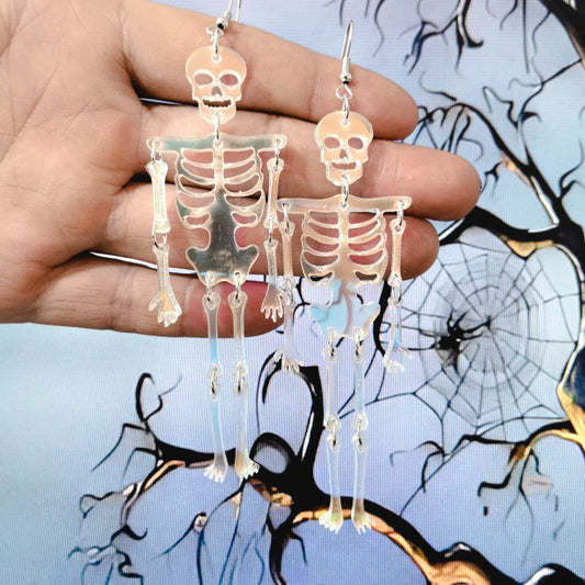 Pendientes acrílicos de esqueleto de estilo punk de dibujos animados para mujeres y hombres con temática de Halloween