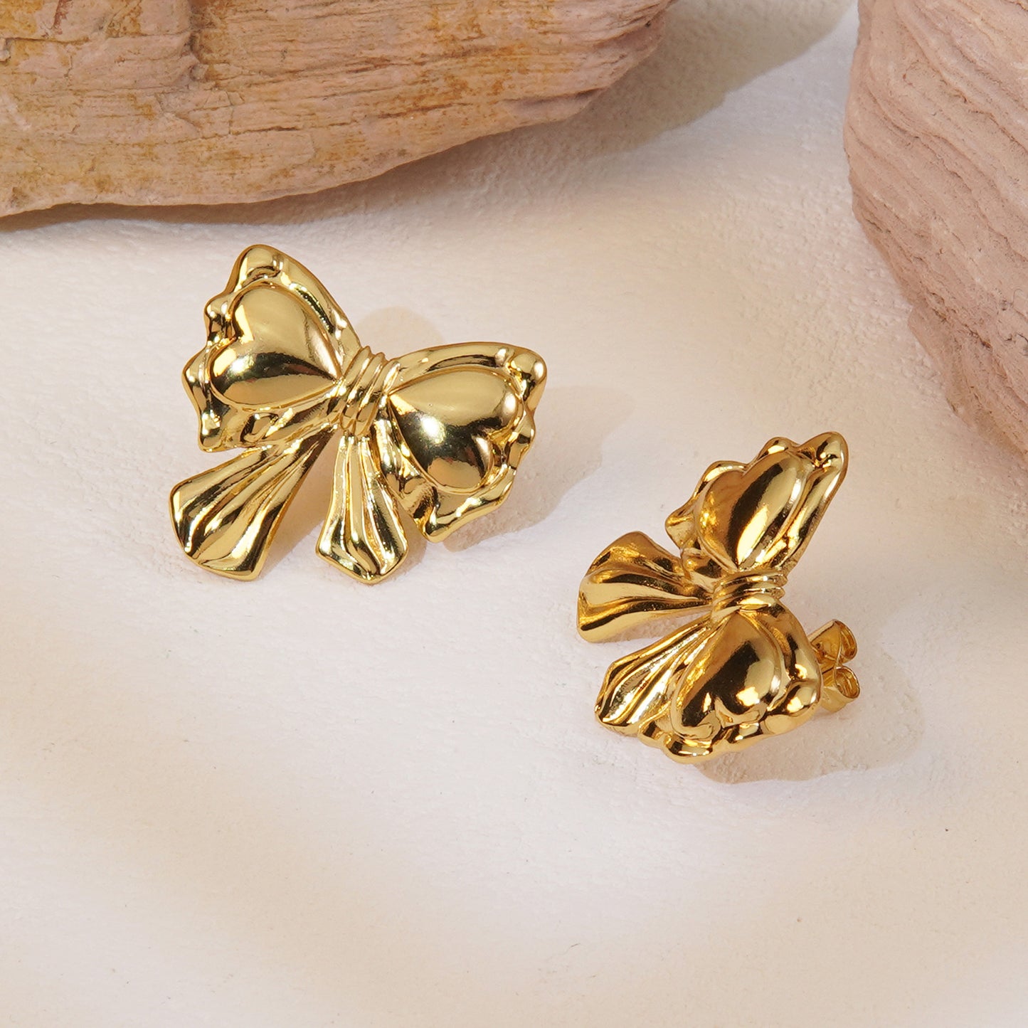 Sweet Heart Bow Plated Stainless Steel Stud Earrings for Women