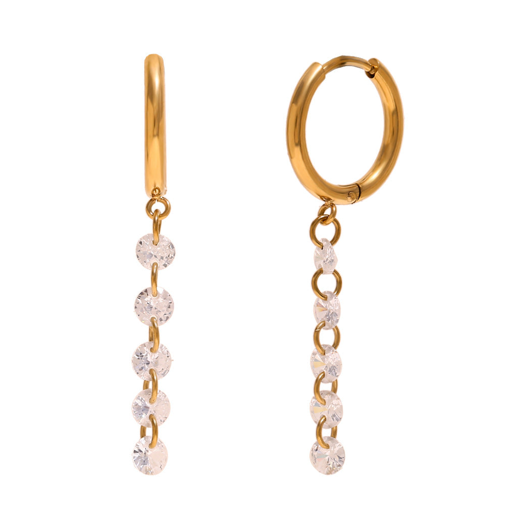 Orecchini Pendenti Geometrici Minimalisti in Acciaio Inossidabile con Placcatura in Oro 18K e Zirconia Bianca da Donna