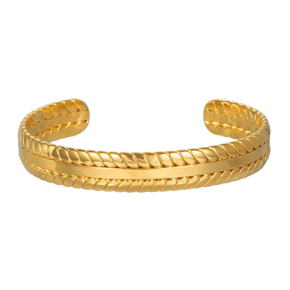 Twisted Rope Stainless Steel Plated Round Geometric Adjustable Cuff Bracelet