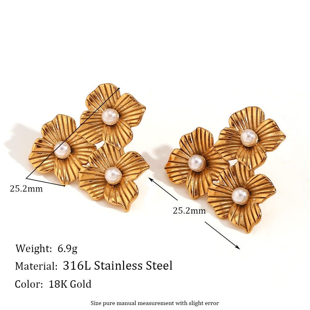 Vintage-Inspired Peanut-Shaped Stainless Steel Earrings with 18K Gold Plating for Women