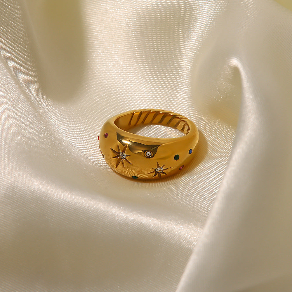Anello esagonale in zirconi da donna, stile minimalista francese di lusso vintage, in acciaio inossidabile placcato, gioiello di moda