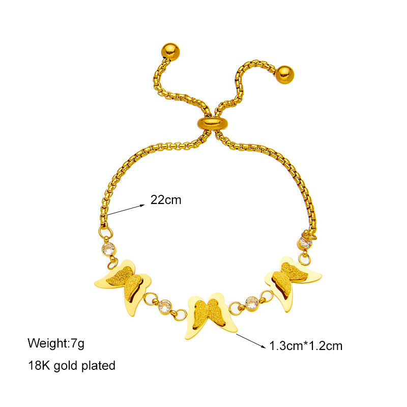 Minimalist Butterfly-Shaped Titanium Steel Pull-Chain Bracelet with Gold Plating for Women