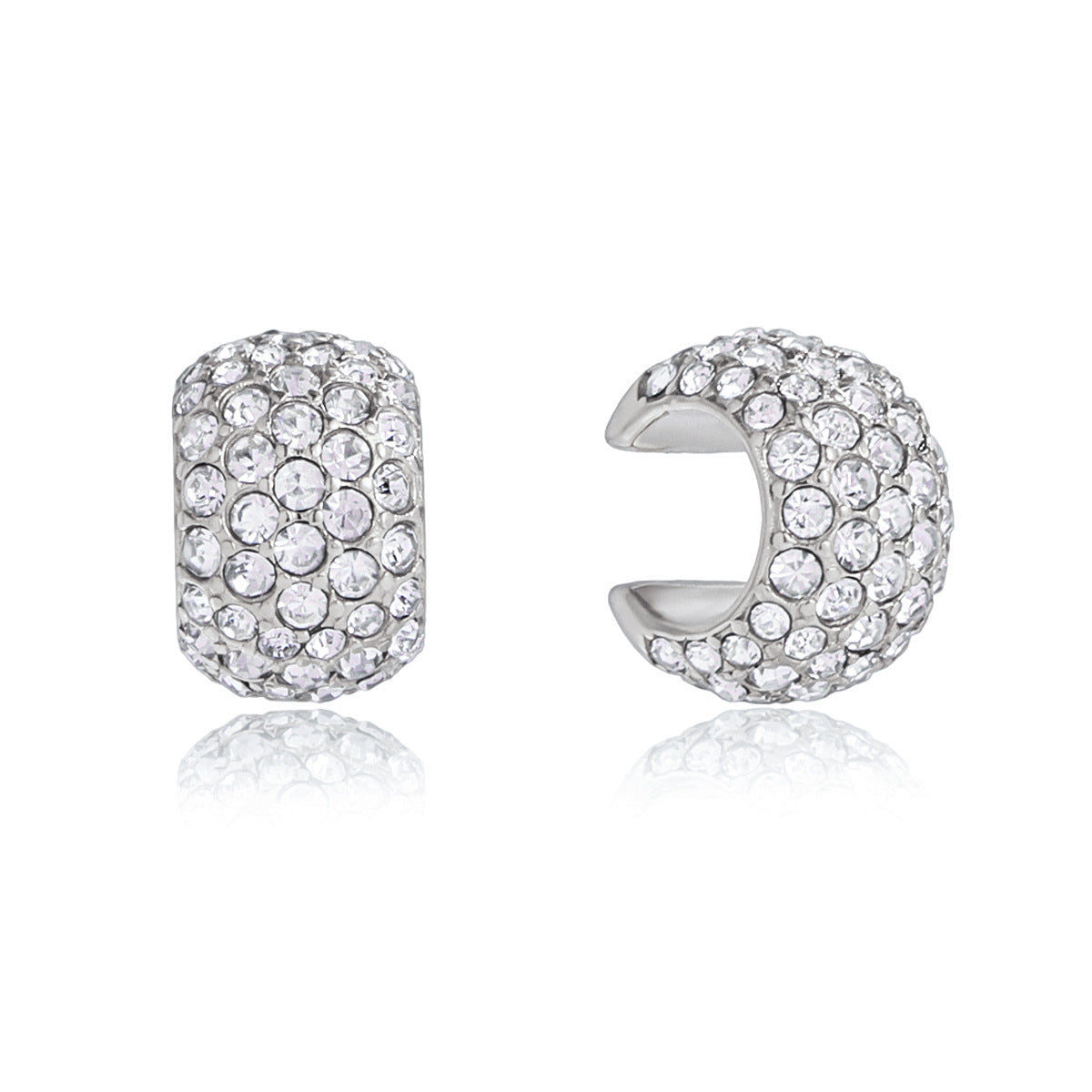 Elegant Geometric Stainless Steel Cubic Zirconia C-Shape Clip-On Earrings for Women