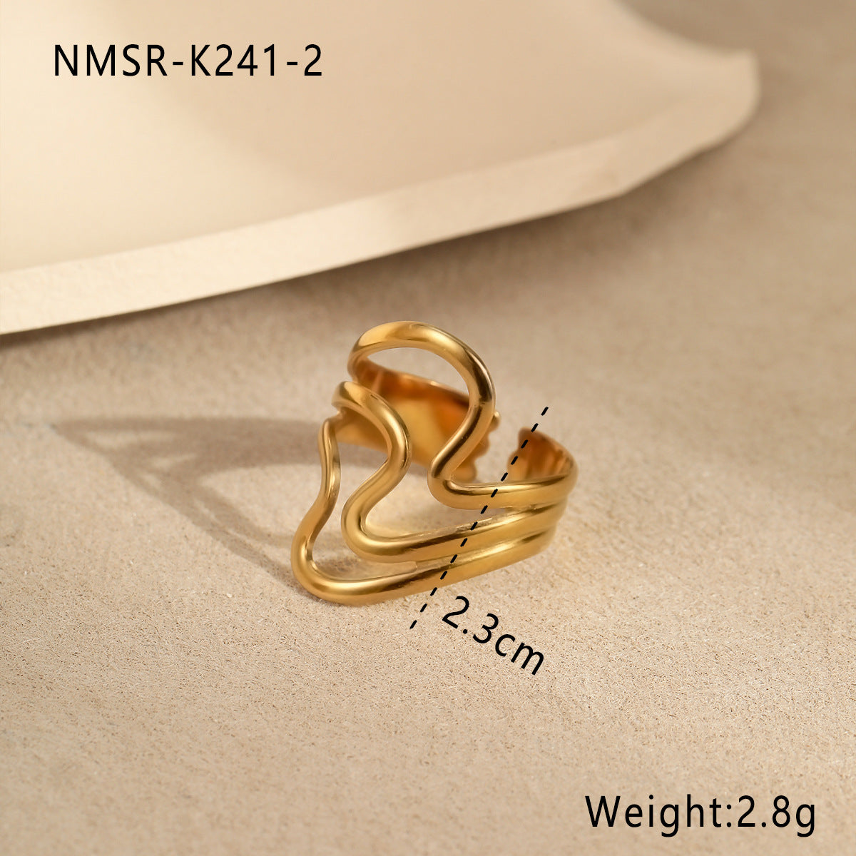 Anillo ajustable de acero inoxidable chapado para mujer con forma de onda minimalista