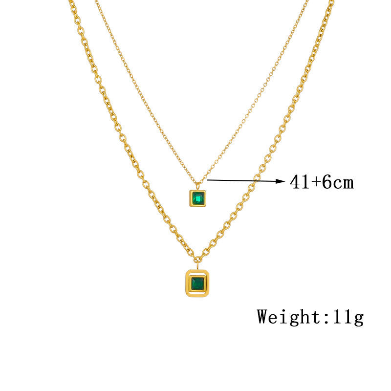 Vintage Minimalist Square Rhinestone-Embellished Titanium Steel Gold-Plated Necklace for Women