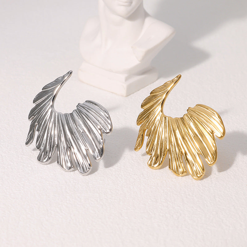 Minimalist Wing-Shaped Stainless Steel Open Ring for Women with 18K Gold Plating