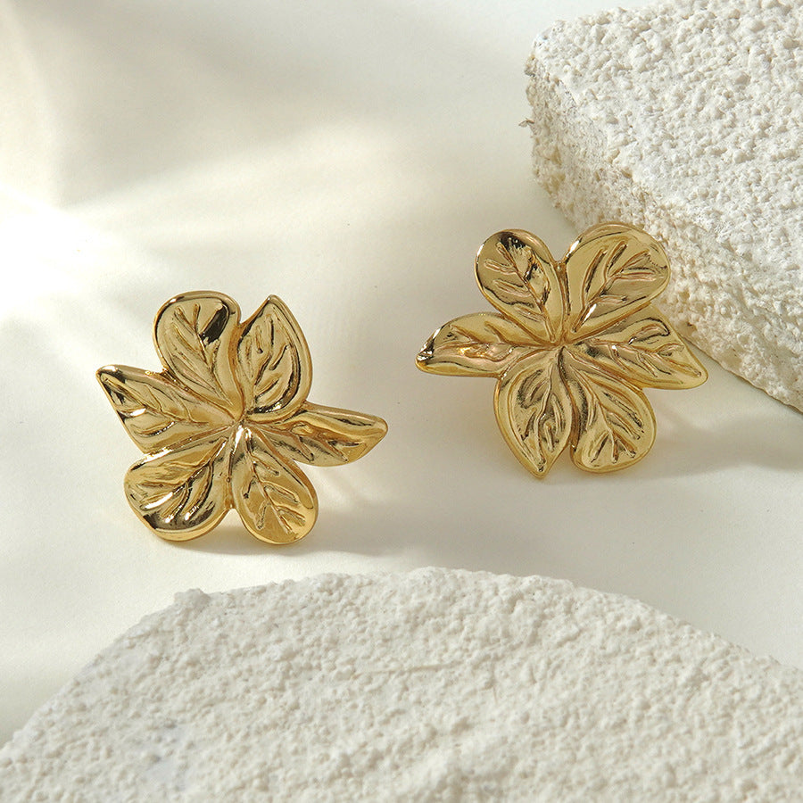 Vintage Luxury Stainless Steel Floral Stamping Earrings