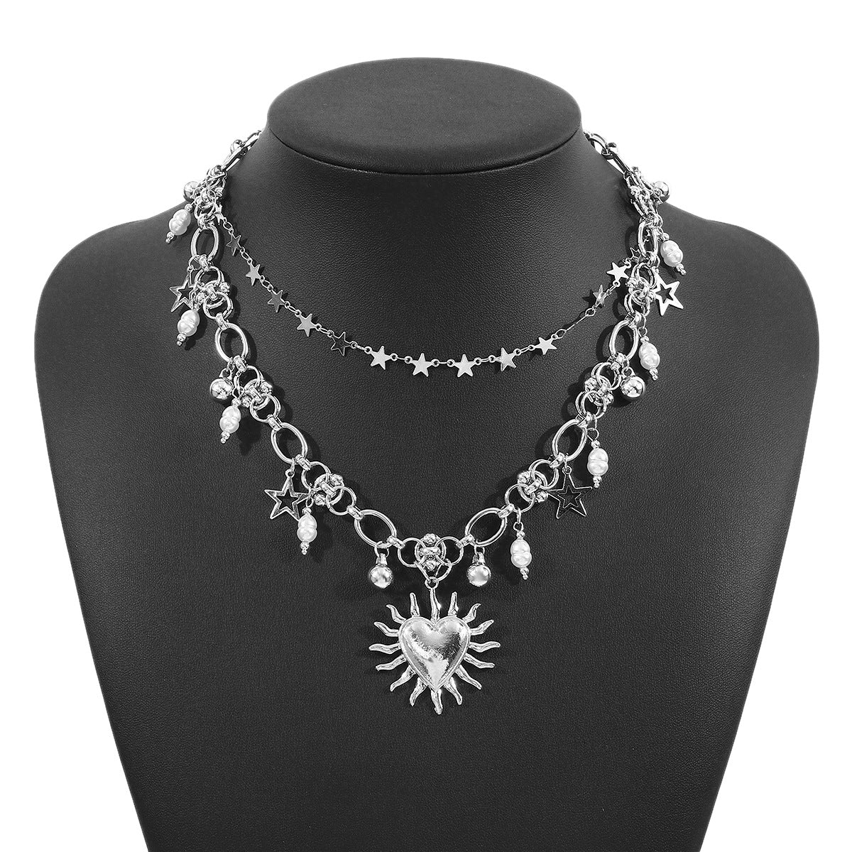 Collar Y2K con colgante de estrella y corazón dulce y atrevido para mujer, cadena de clavícula chapada en aleación