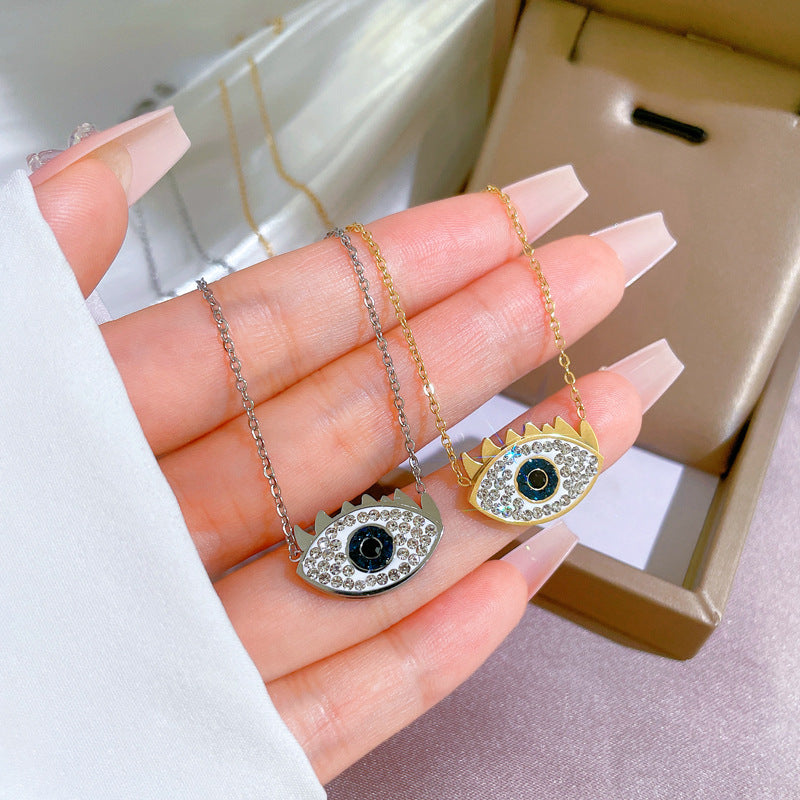 Elegante collar con colgante geométrico de acero de titanio para mujer con locket de cadena chapado en oro, delicada joya para la clavícula