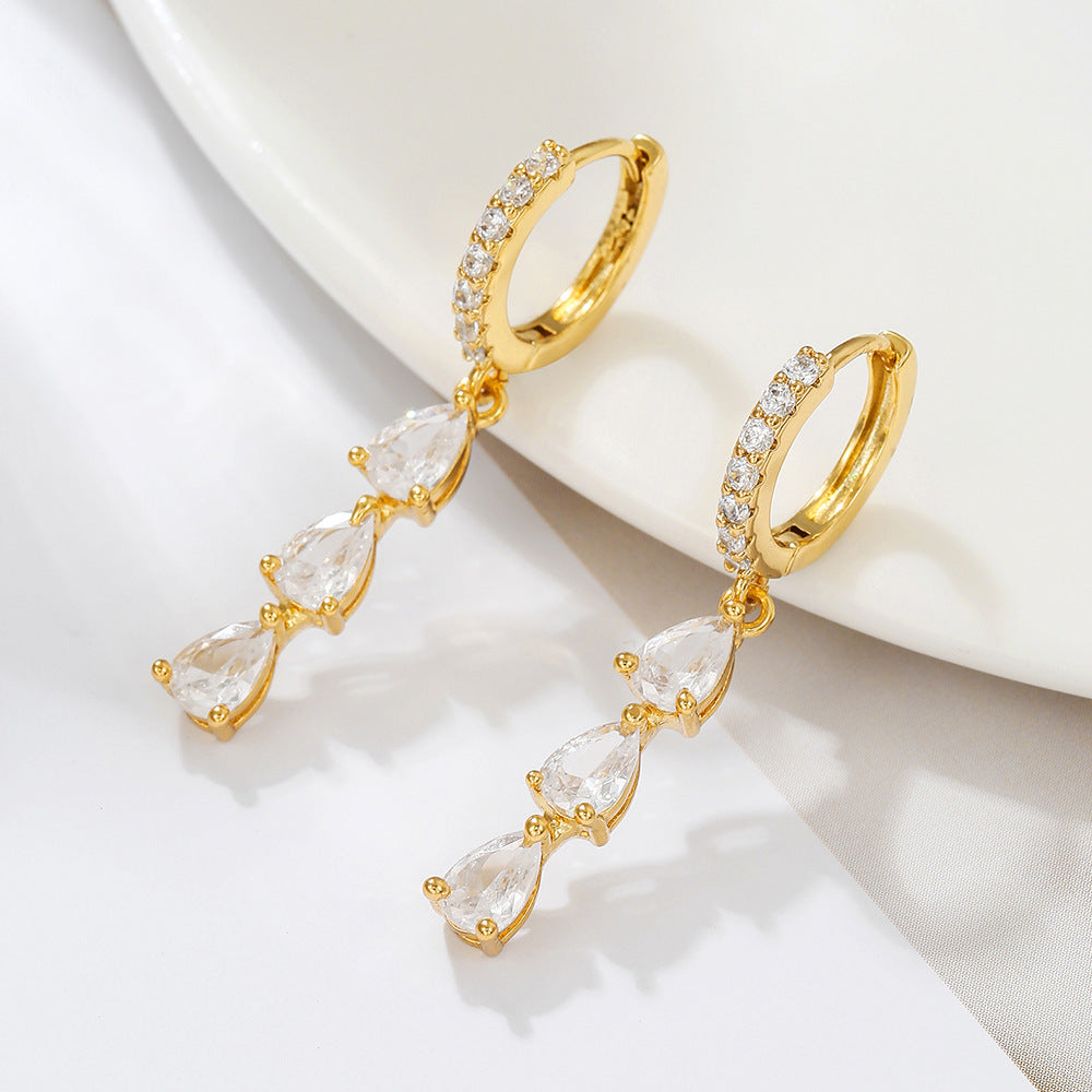 Geometric Teardrop Round Brass Gold Plated Cubic Zirconia Earrings for Women