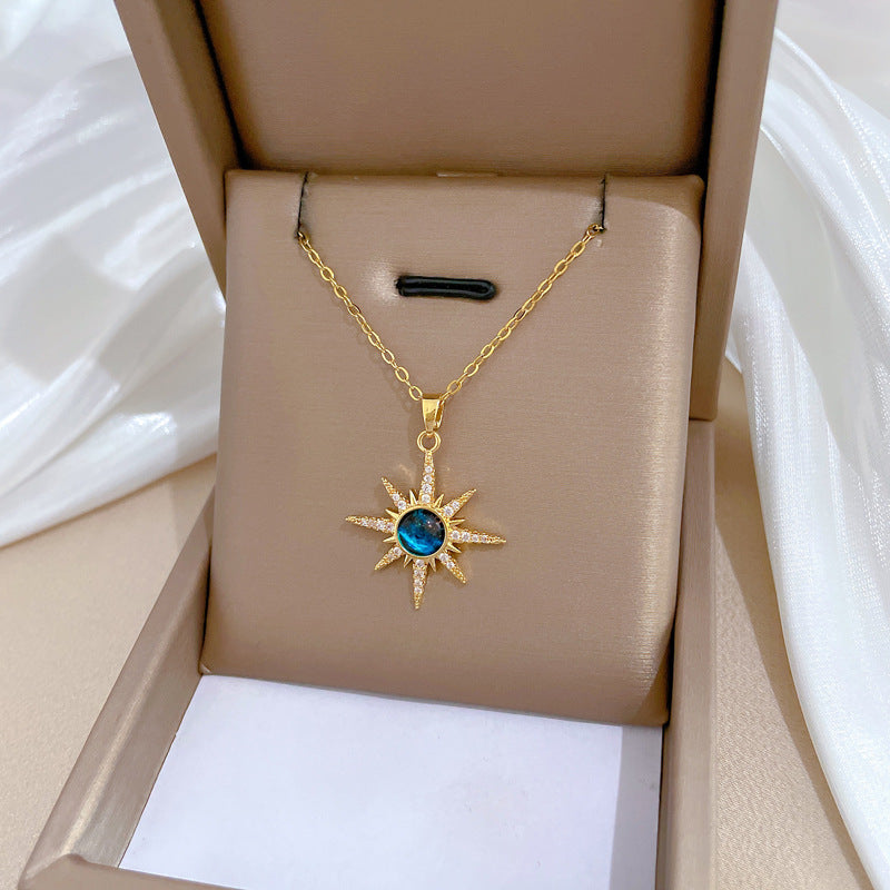 Luxury Sweet Geometric Rhinestone Collar Necklace for Women and Men Stainless Steel Pendant