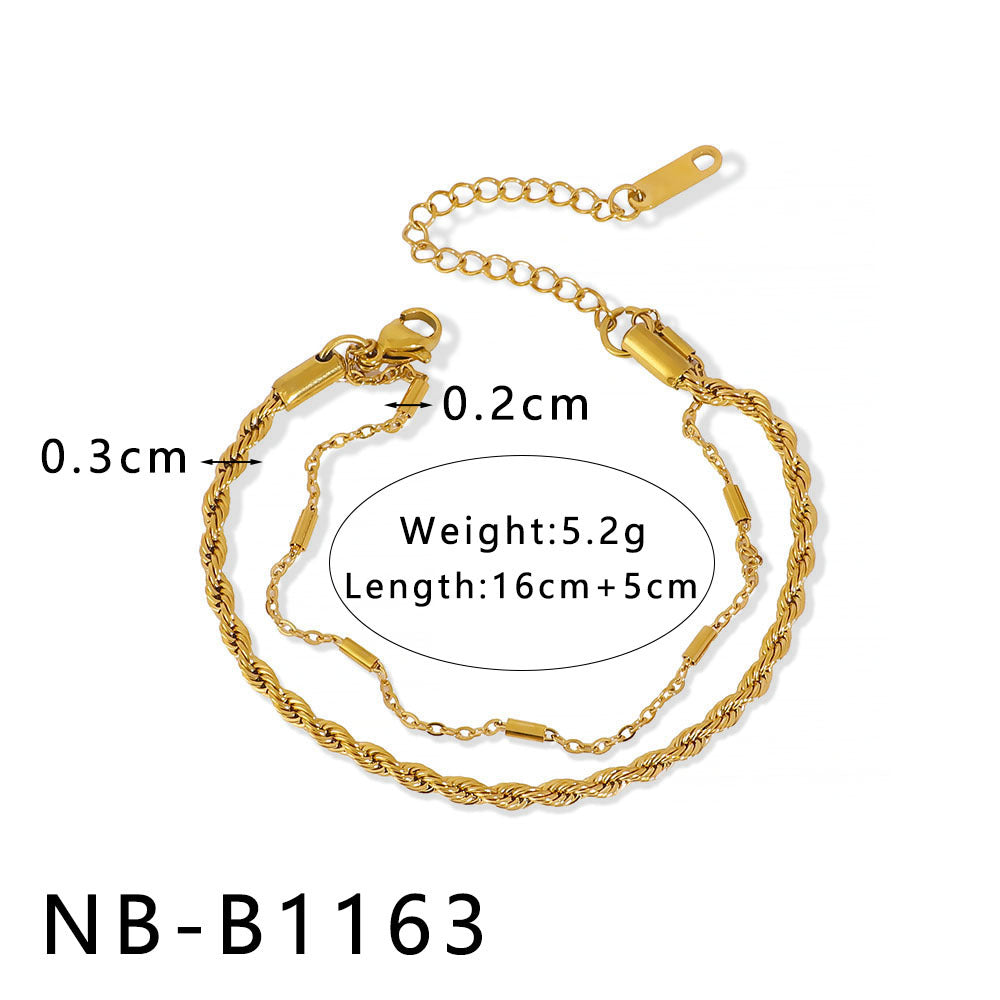 INS Style Geometric and Letter-Shaped Titanium Steel Stainless Steel Bracelet with 18K Gold Plating for Couples