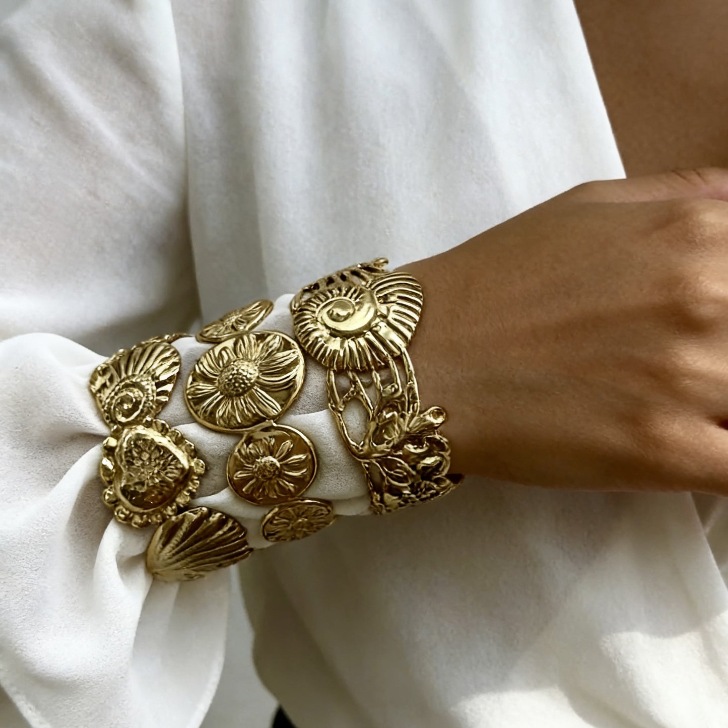 Elegant Geometric Irregular Leaf Wide Open Cuff Stainless Steel Bracelet