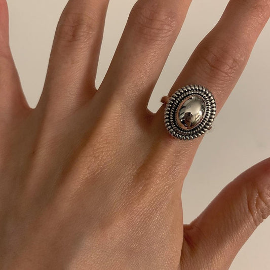 Anello da donna ovale geometrico lucido in argento sterling 925, stile vintage minimalista