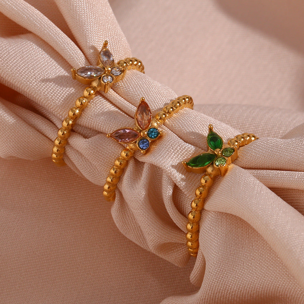 Minimalist Butterfly-Shaped Adjustable Stainless Steel Ring for Women with Plated Finish