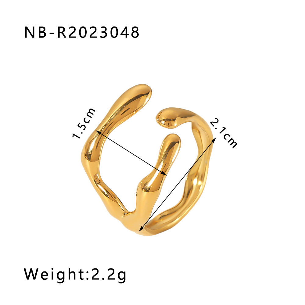 Minimalist Heart-Shaped Geometric Stainless Steel Open Ring for Women with 18K Vacuum Plating Finish