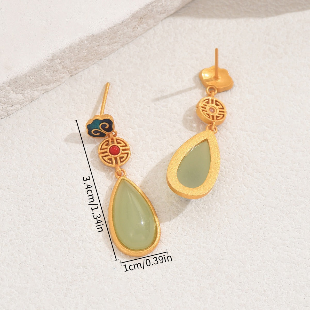 Pendientes retro geométricos artísticos para mujer con pintura esmaltada y diseño de patrón auspicioso en cobre con postes de acero inoxidable