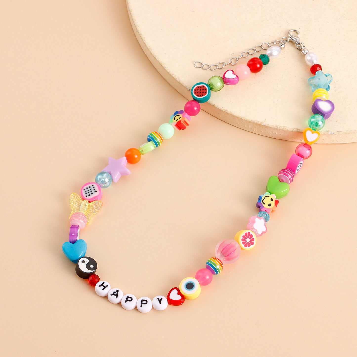 Bohemian Multicolor Alloy Letter Necklace for Women with Geometric Pendant and Plated Finish