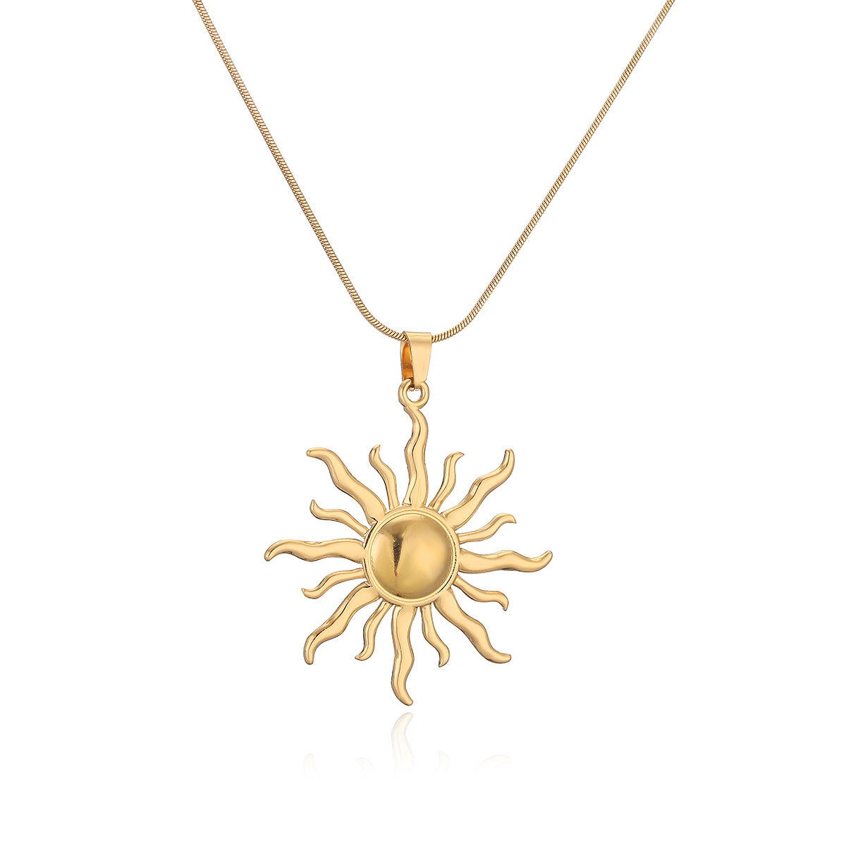 Minimalist Sunflower Pendant Necklace for Women in Titanium Steel with Gold Plating Geometric Irregular Design