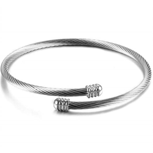 Minimalist Stainless Steel Wire Open Cuff Bracelet with Polished Finish Adjustable for Women