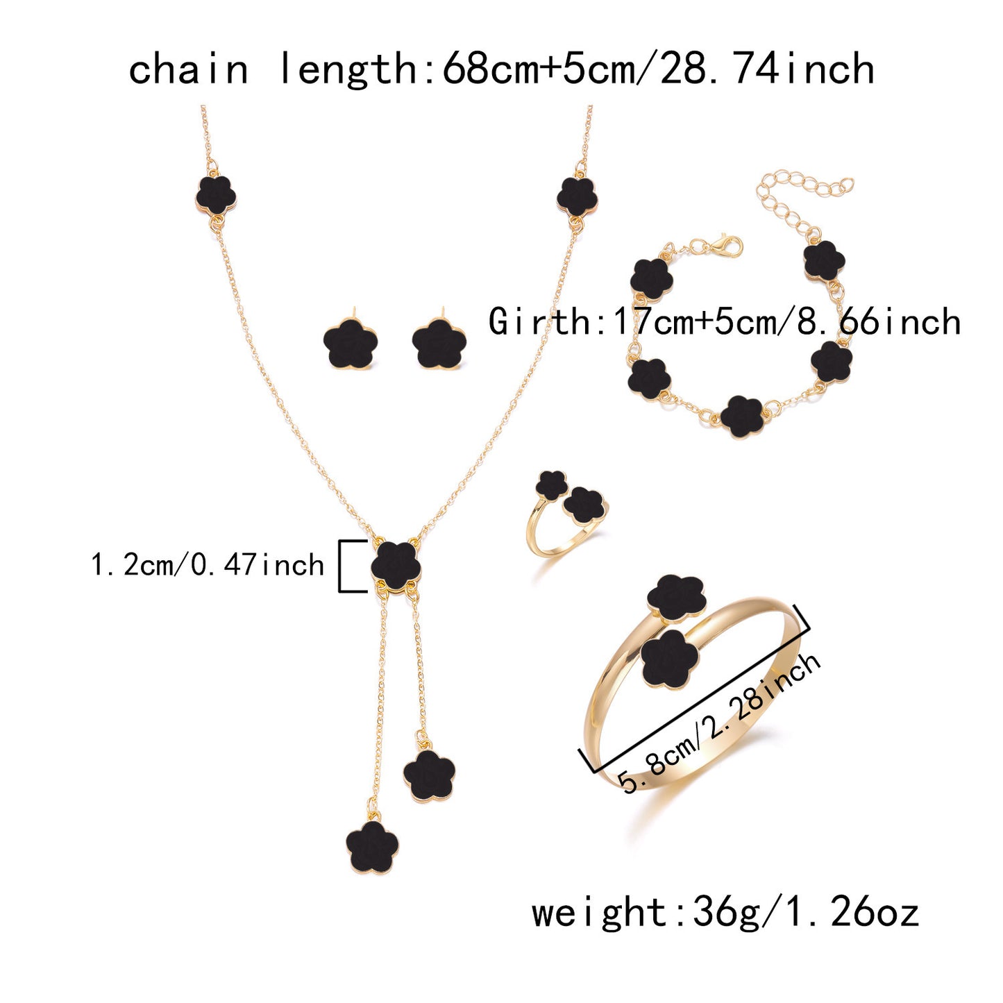 Luxury Floral Alloy Plated Ball Chain Necklace Set with Tassel and Earrings