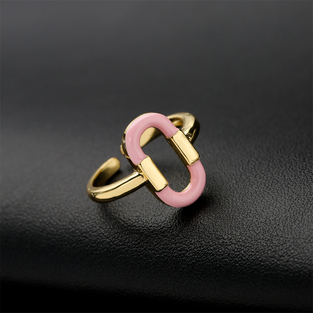 Geometric Drip Oil Micro-inlay Brass Ring for Women