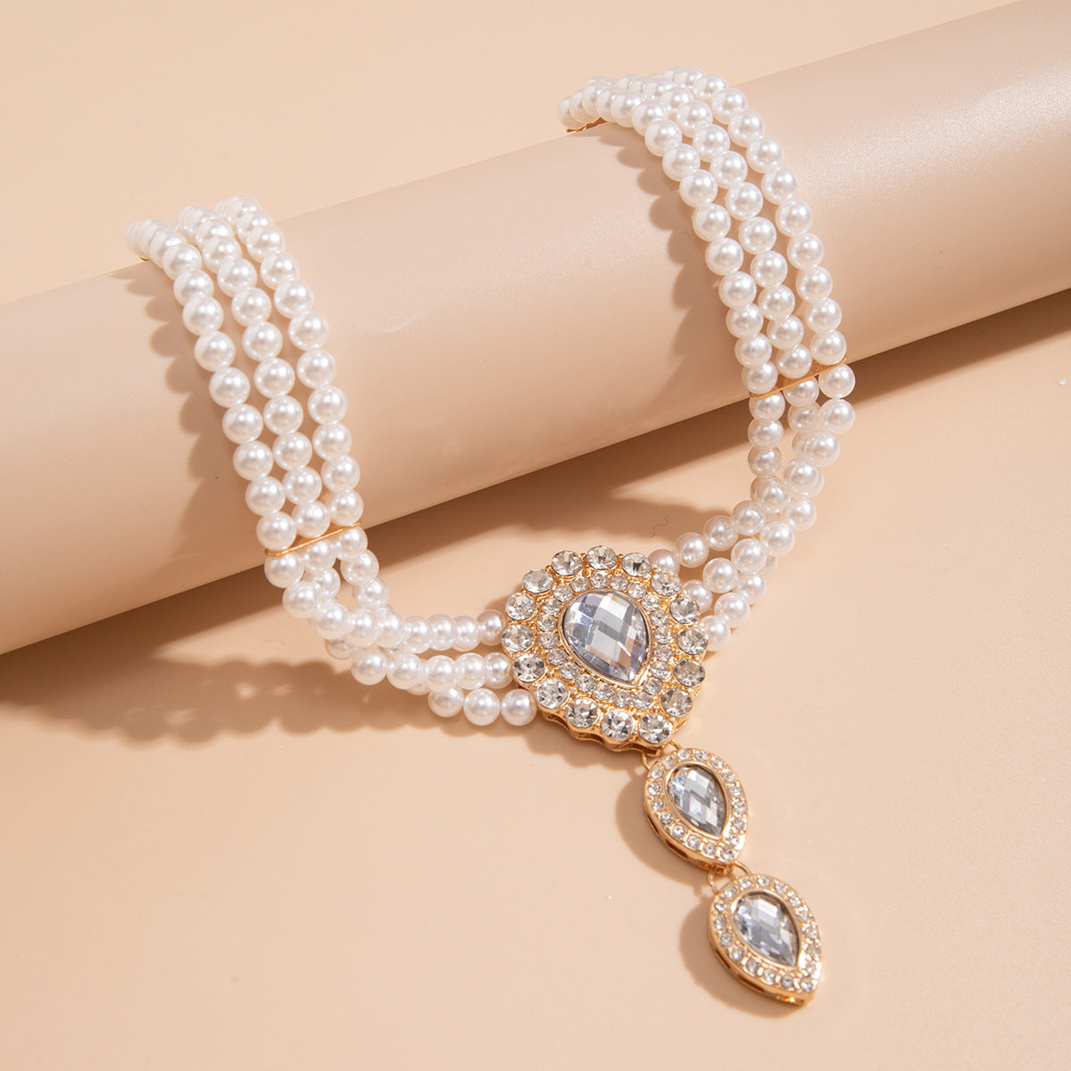 Collar Gargantilla de Aleación con Forma de Lágrima, Estilo Vintage Francés, con Detalles de Diamantes de Imitación y Diseño de Cadena de Cuentas para Mujer