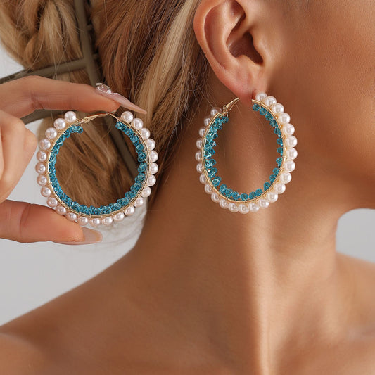 Pendientes de perlas y cristales geométricos vintage de moda para mujer con acabado chapado
