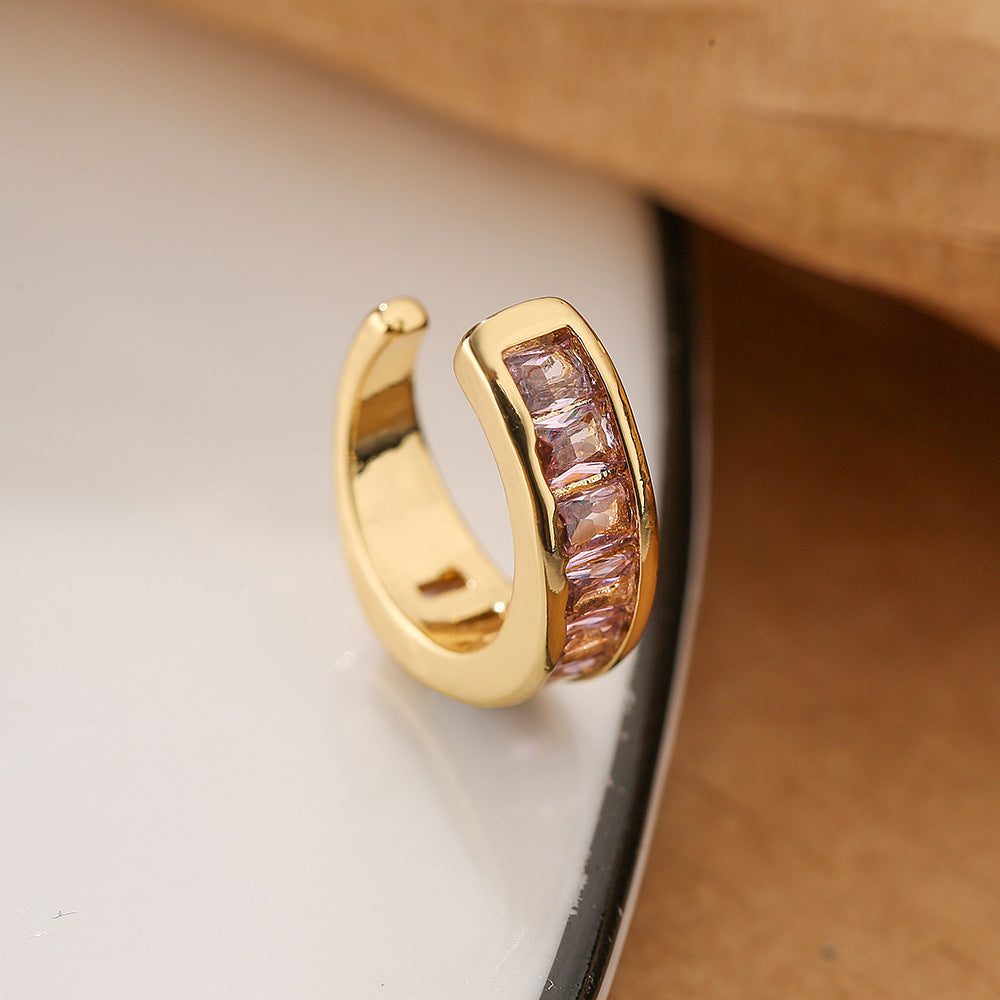 Minimalist U-Shaped Copper Earrings with 18K Gold Plating and Micro-Paved Zirconia for Women