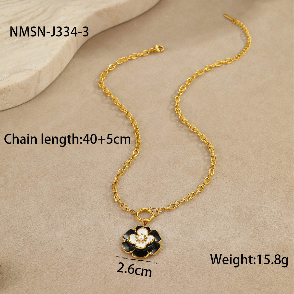 Collar de Acero Inoxidable con Baño de Oro de 18K con Flor de Esmalte en Forma de Camelia Estilo OL de Moda para Mujer