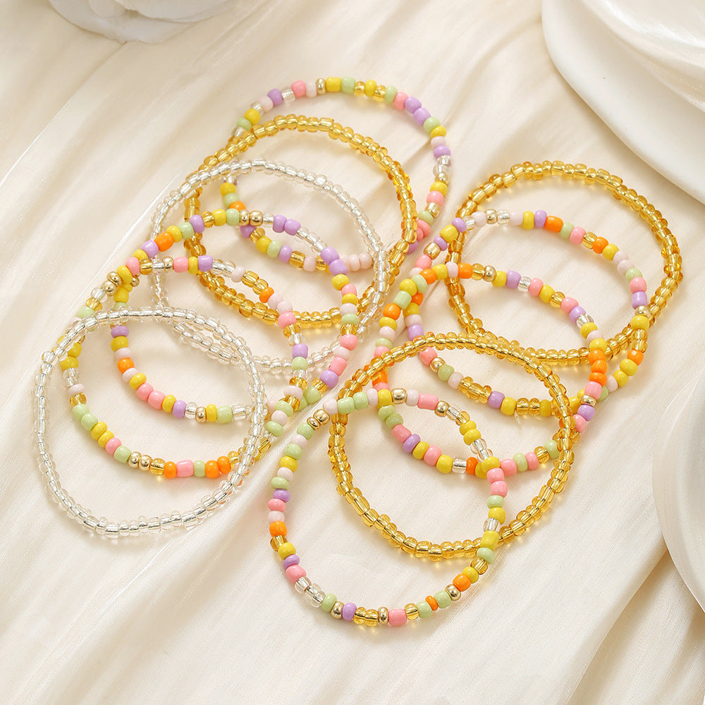 Bohemian Sweet Handmade Geometric Glass Seed Bead Crystal Multi-layer Stretch Bracelet for Women