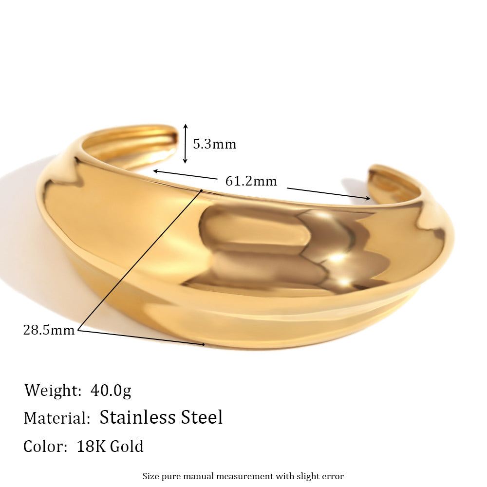 Minimalist Geometric Stainless Steel Bracelet for Women with 18K Gold Plating and Concave-Convex Curved Surface